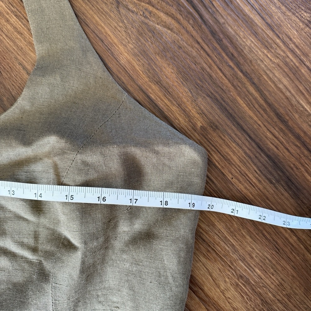 Vintage Gantos Linen Halter Midi Dress Olive Green Minimalist 90s 14 Resortwear - Picture 10 of 12